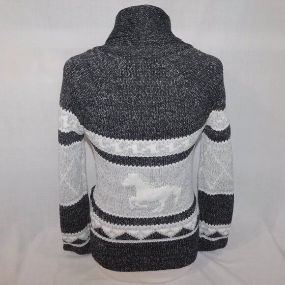 Bluenotes Womens S Gray White Wild Horse Stallion Button Front Cardigan Sweater - Picture 2 of 8